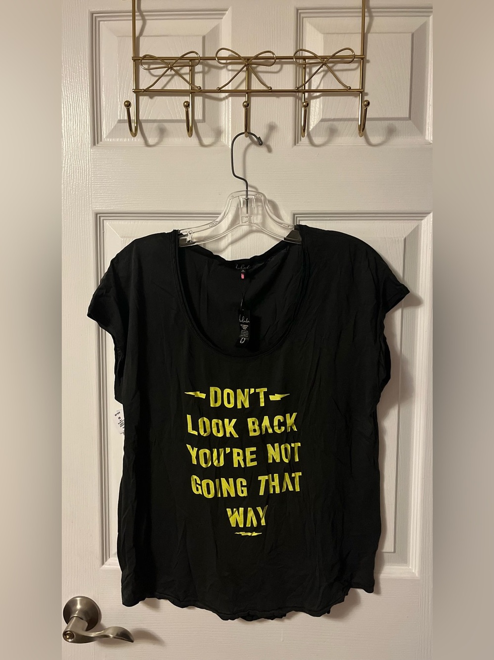 Talula Black Short-Sleeve Graphic Tee with Yellow Text